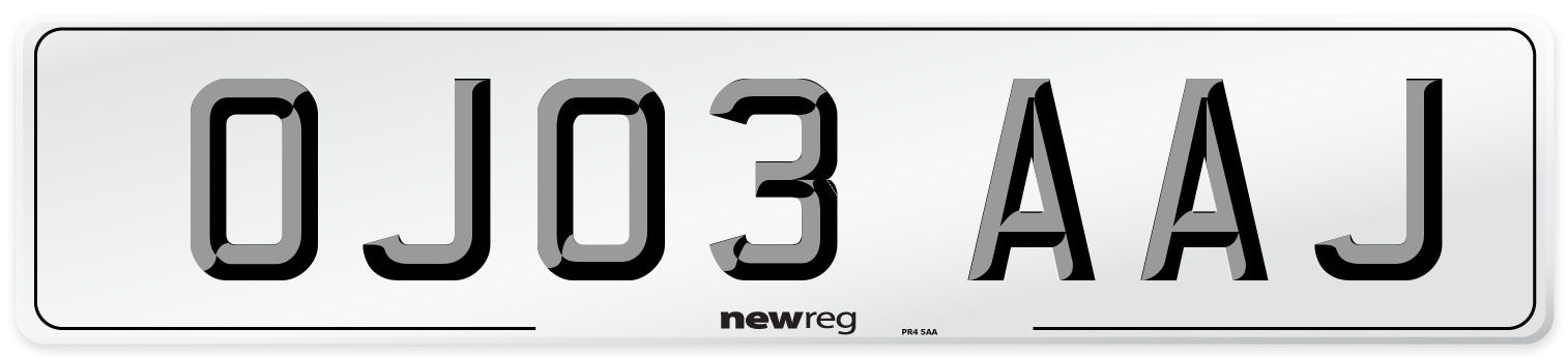 OJ03 AAJ Number Plate from New Reg